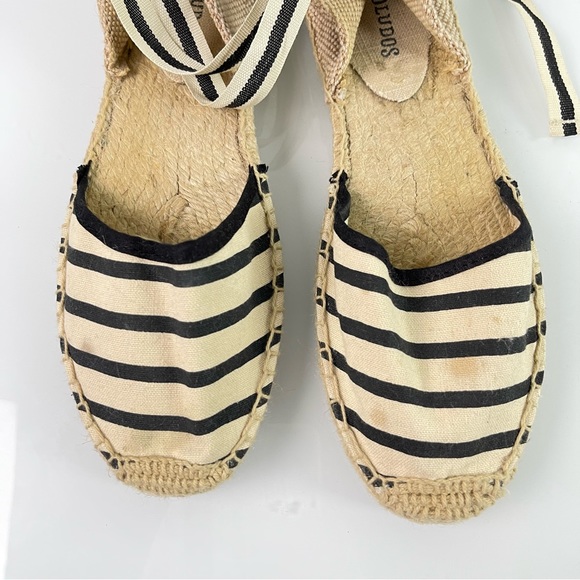 Soludos Shoes Espadrille Ankle Flats‎ Tie Striped Black White Tan Cream - Picture 3 of 12
